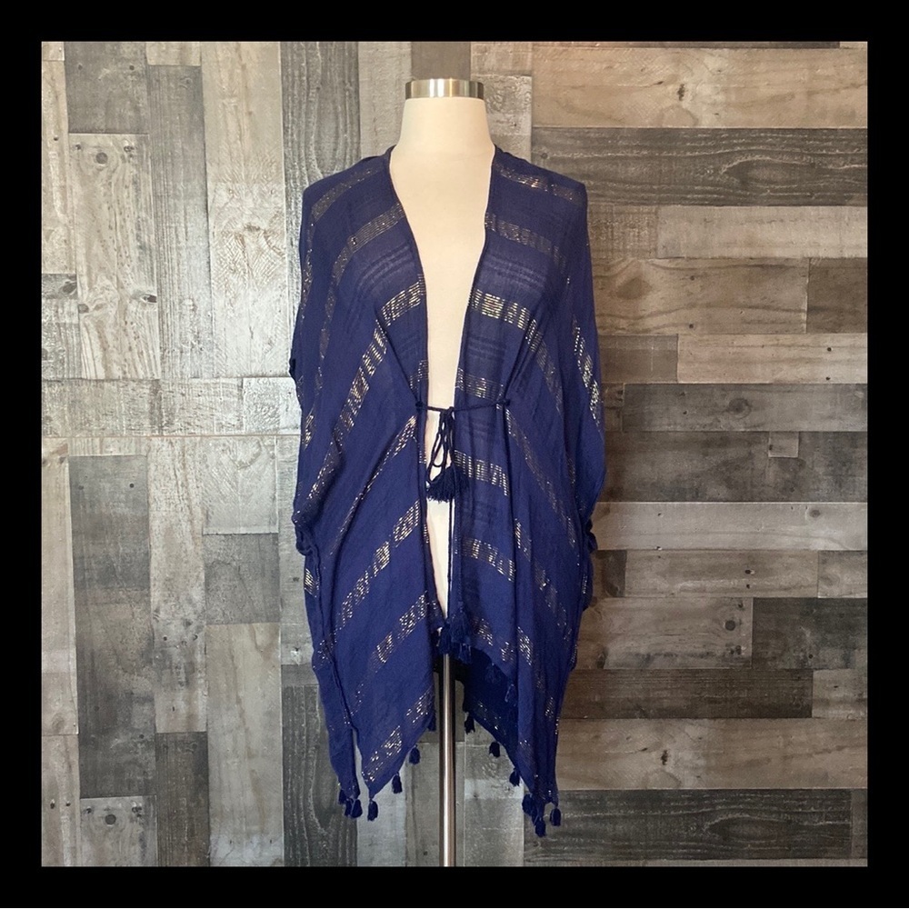 Bocage navy gold wrap OS elegant swim coverup euro summer beach resortwear